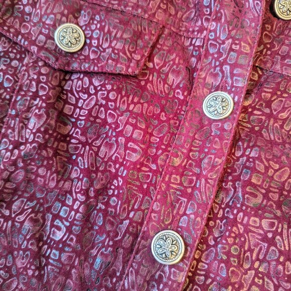 Birch Hill velvet burn out snakeskin effect maroon bomber jacket Medium EUC - Picture 8 of 11